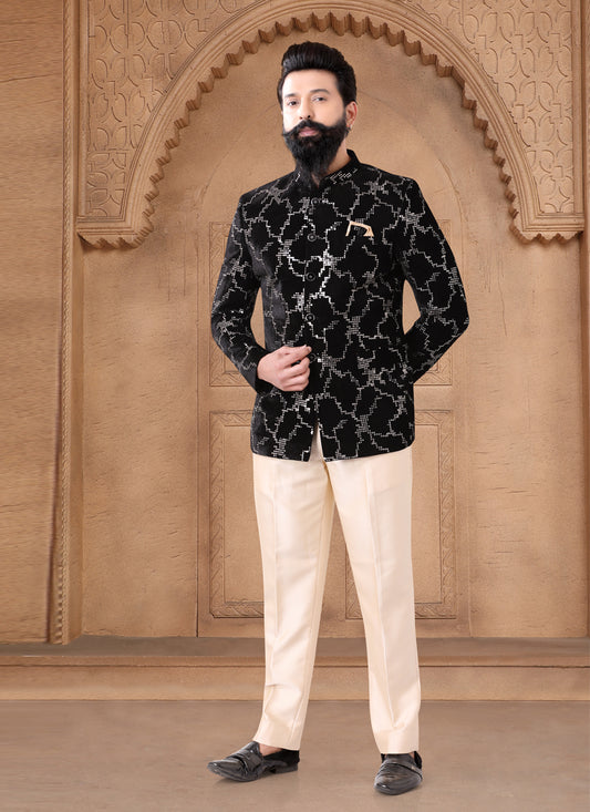 Black Velvet Jodhpuri Suit