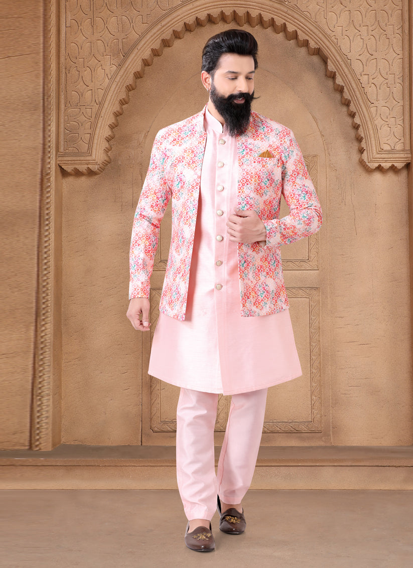 Pink Silk Mens Indo Western