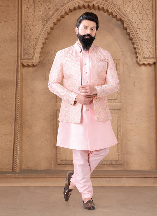 Pink Silk Mens Indo Western