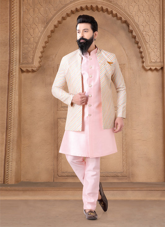 Pink Silk Mens Indo Western