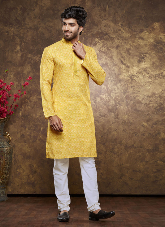 Sunny Yellow Cotton Printed Kurta Pajama Set