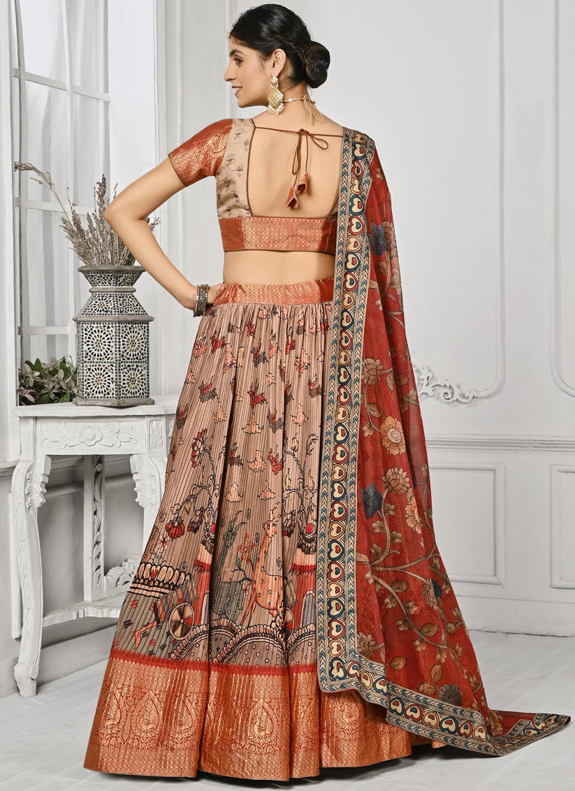 Peach Pure Silk Digital Printed lehenga Choli Set