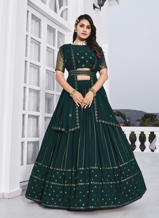Teal Green Georgette Embroidered Designer Lehenga Choli