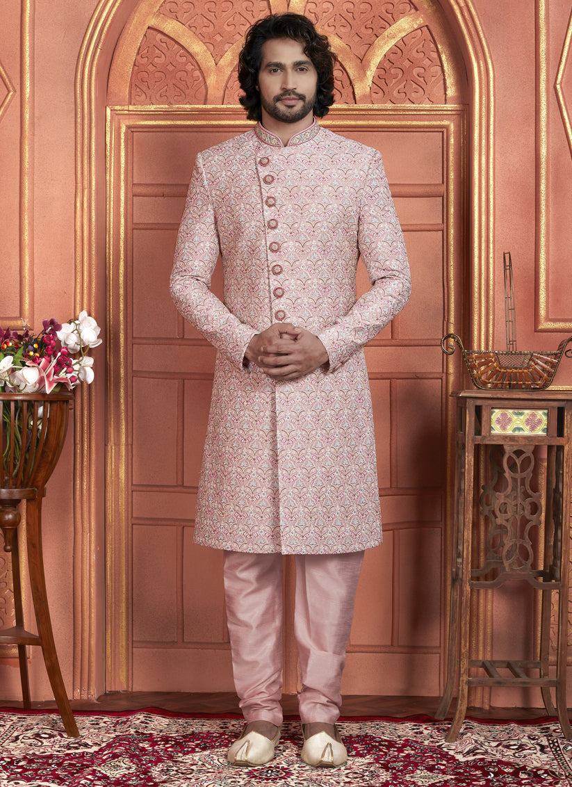 Pink Art Silk Wedding Wear Designer Sherwani