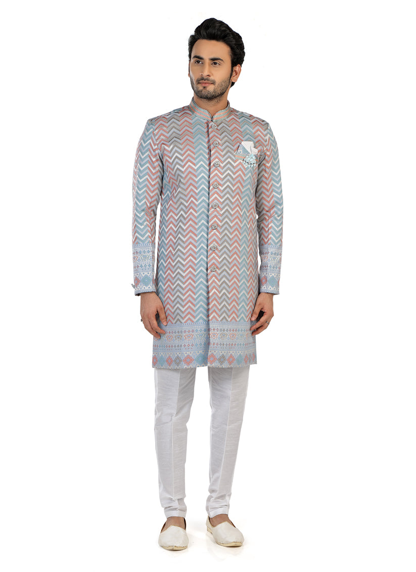 Multicolor Mens Semi Indowestern Outfit For Wedding