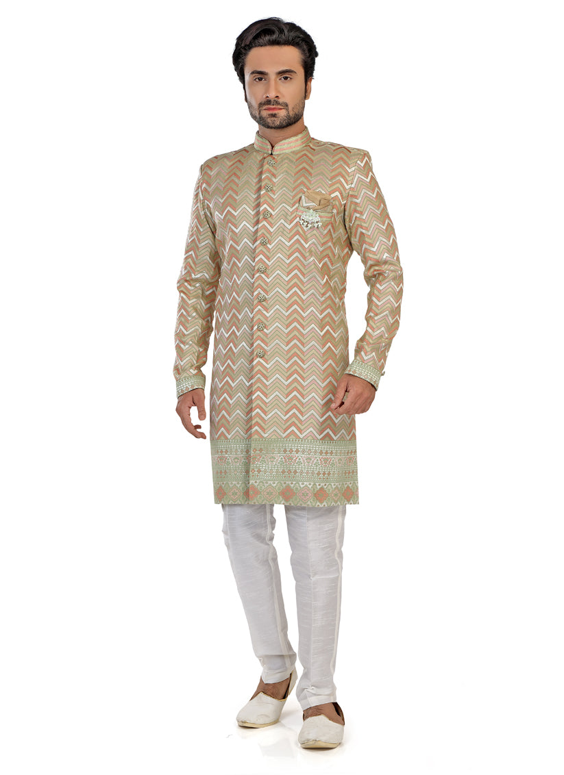 Multicolor Mens Semi Indowestern Outfit For Wedding