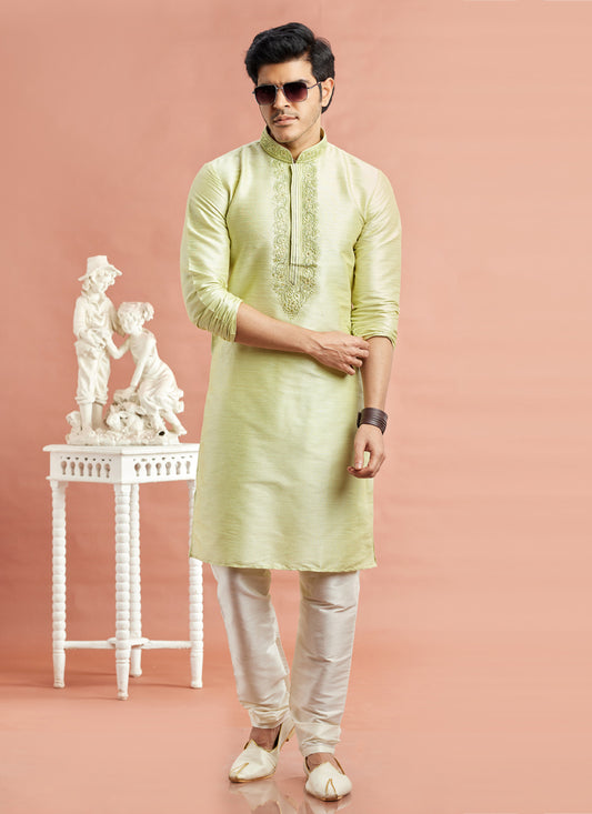 Pastel Green Banarasi Art Silk Embroidered Kurta Pajama Set