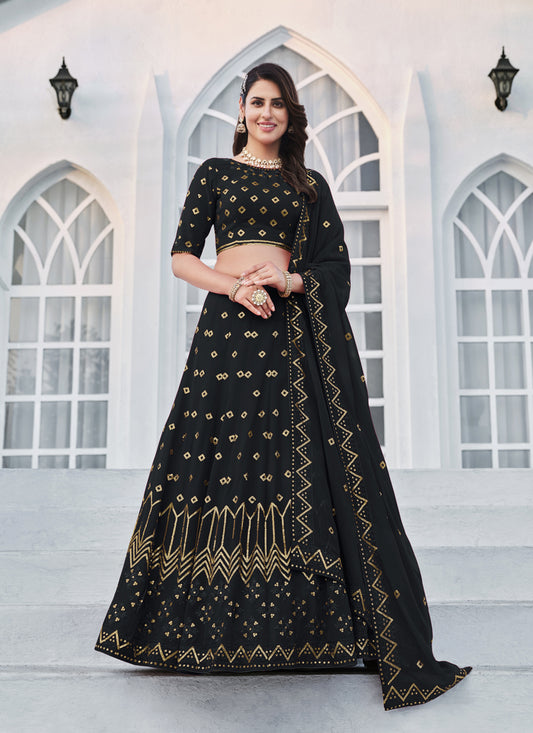 Navy Blue Georgette Embroidered Designer Lehenga Choli