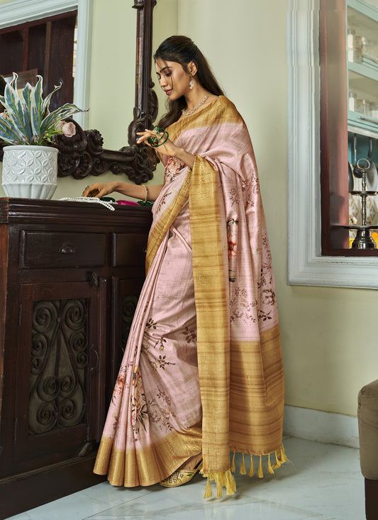 Blush Pink Pure Handloom Kotha Silk Saree