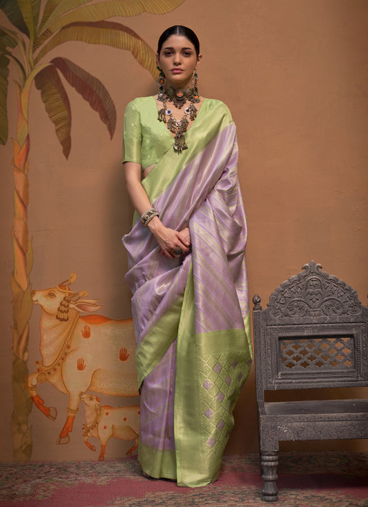 Lilac Silk Zari Weaving Saree For Festival