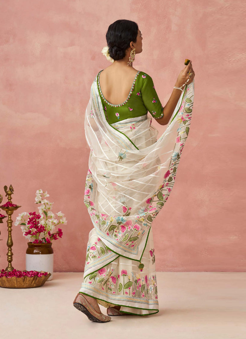 Ivory Brasso Embroidered Saree