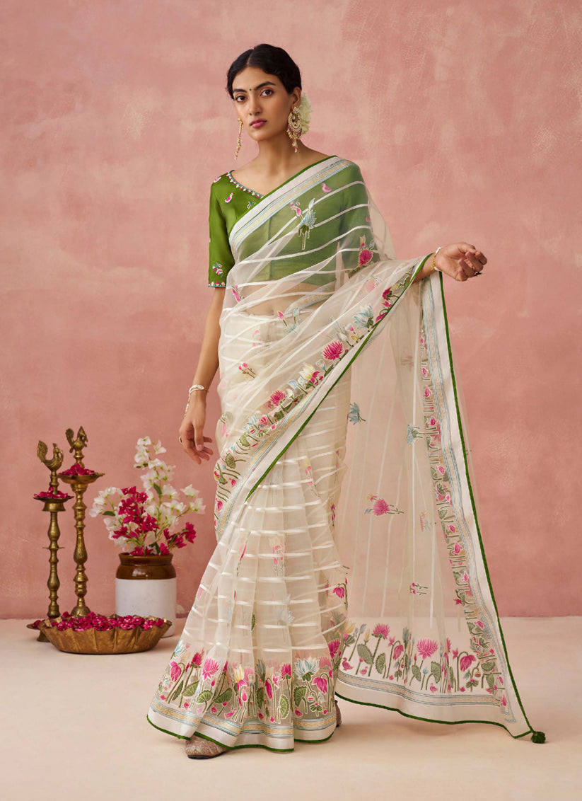 Ivory Brasso Embroidered Saree