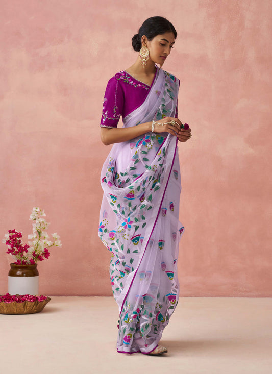 Lavender Brasso Embroidered Saree