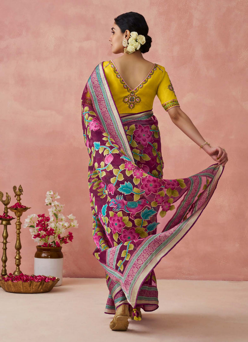 Magenta Brasso Embroidered Saree