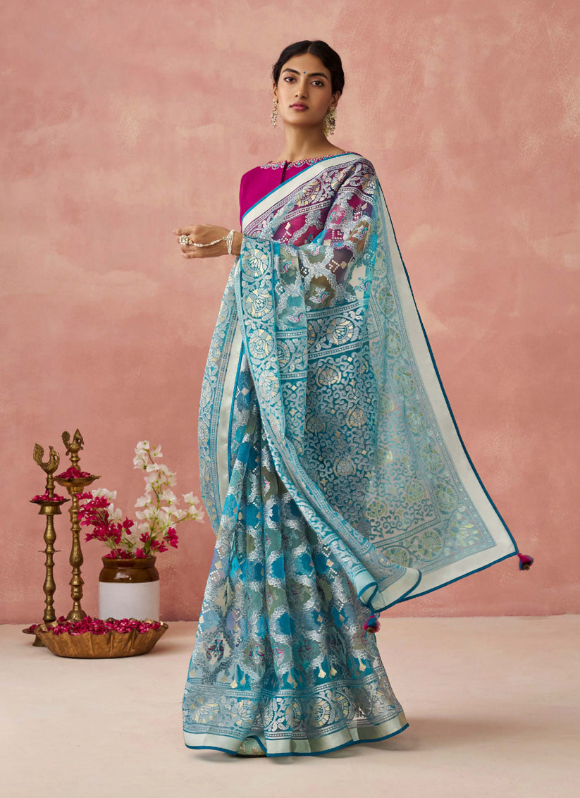 Multicolor Brasso Embroidered Saree