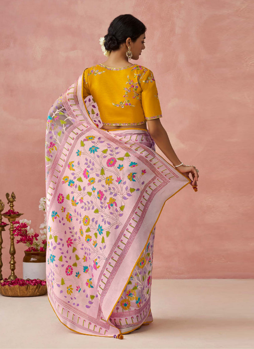 Blush Pink Brasso Embroidered Saree