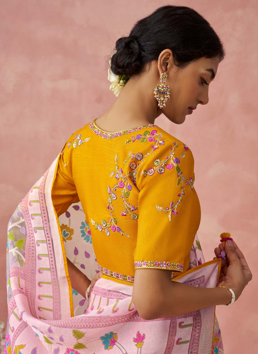 Blush Pink Brasso Embroidered Saree