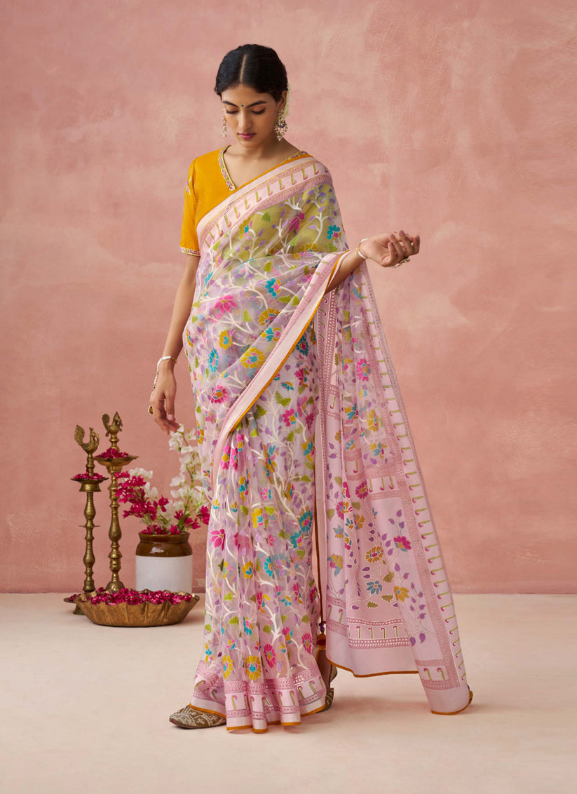 Blush Pink Brasso Embroidered Saree