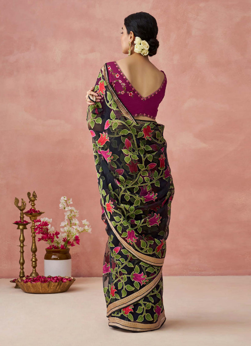 Black Brasso Embroidered Saree