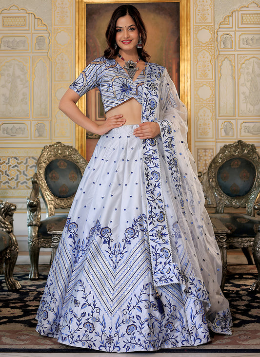 White Embroidered & Heavy Sequins Lehenga Choli Set