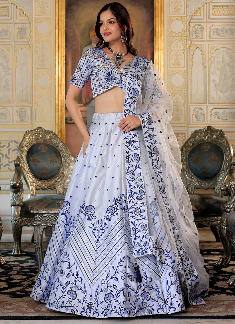 White Embroidered & Heavy Sequins Lehenga Choli Set