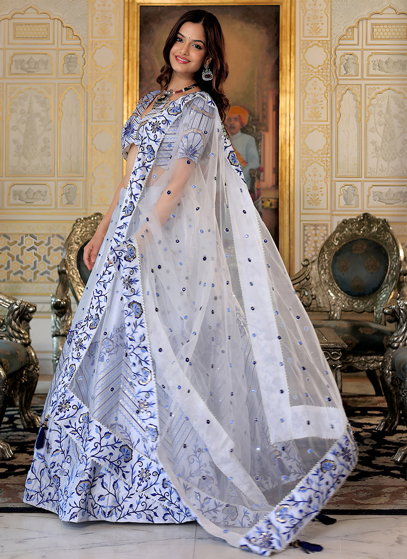 White Embroidered & Heavy Sequins Lehenga Choli Set