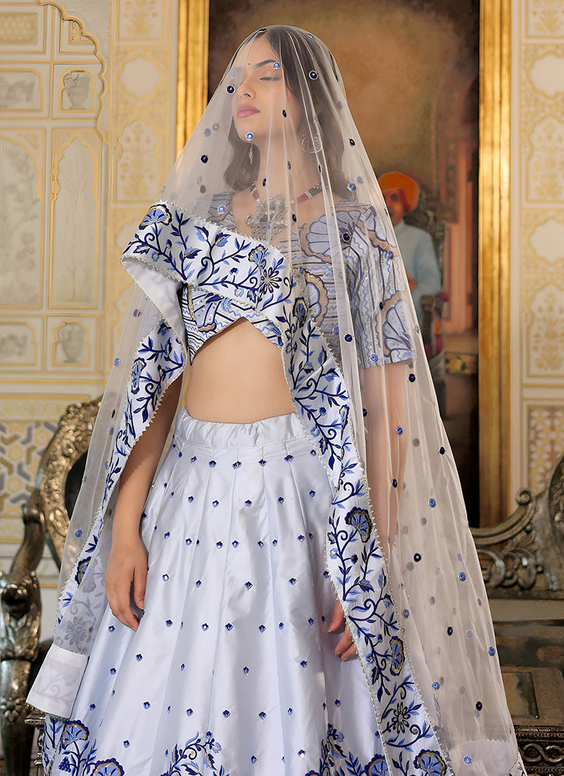 White Embroidered & Heavy Sequins Lehenga Choli Set