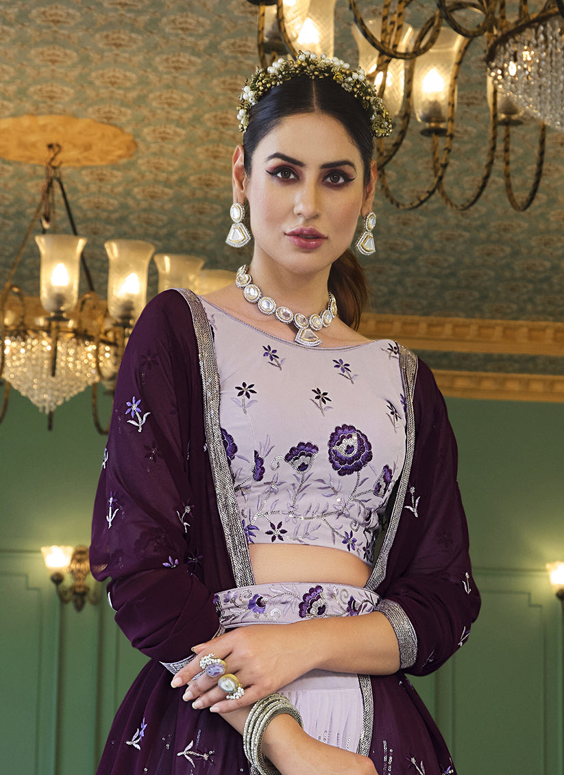 Lavender Georgette Embroidered Designer Lehenga Choli
