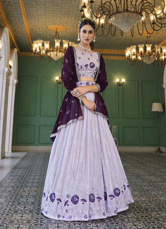 Lavender Georgette Embroidered Designer Lehenga Choli