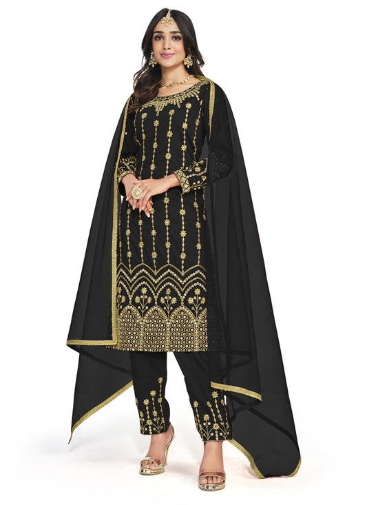 Black Silk Embroidered Pant Kameez