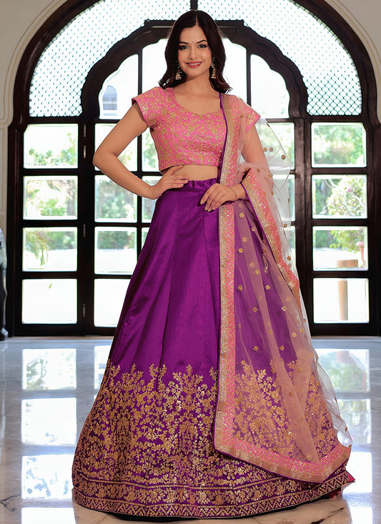 Purple Embroidered & Heavy Sequins Lehenga Choli Set