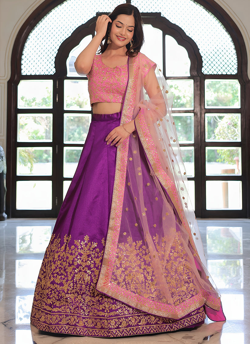 Purple Embroidered & Heavy Sequins Lehenga Choli Set