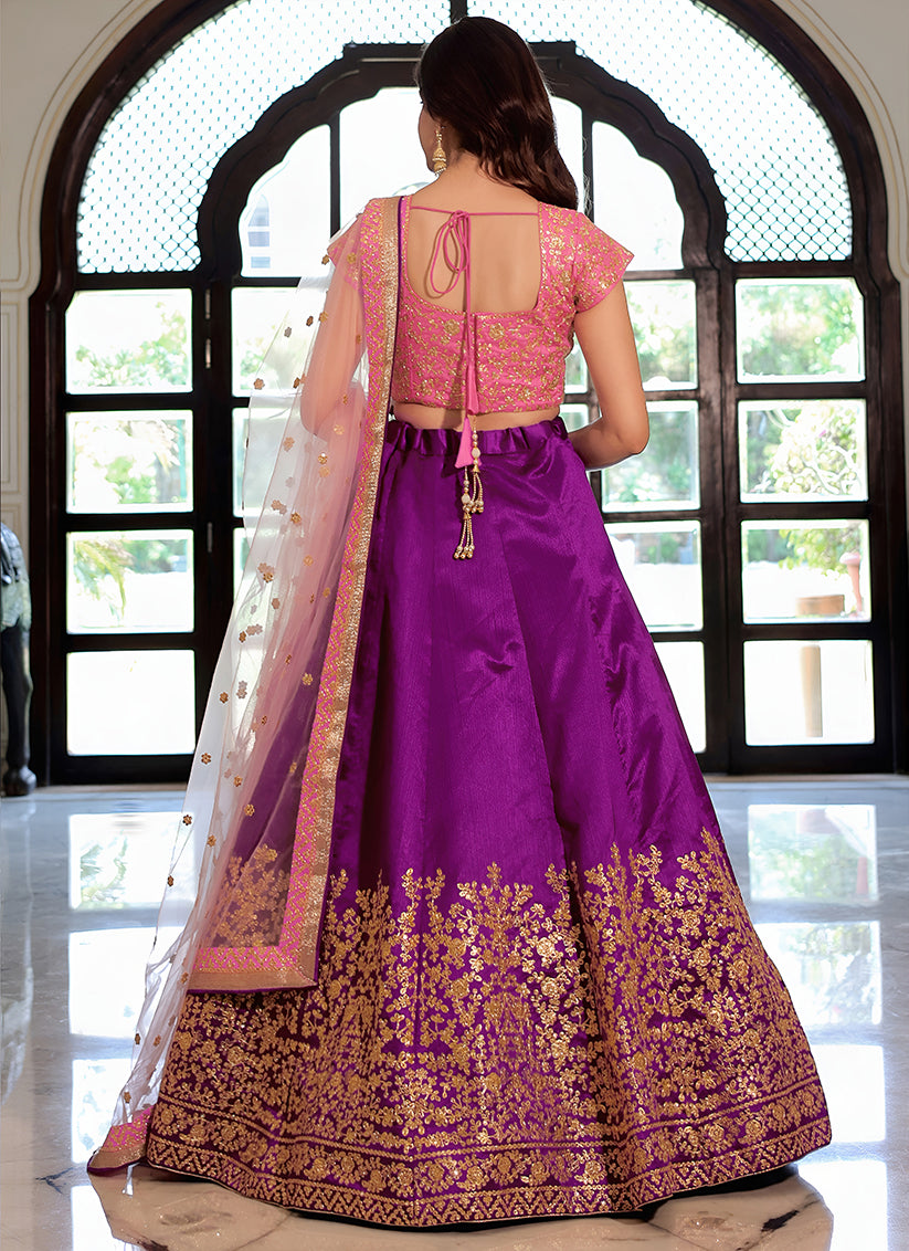 Purple Embroidered & Heavy Sequins Lehenga Choli Set