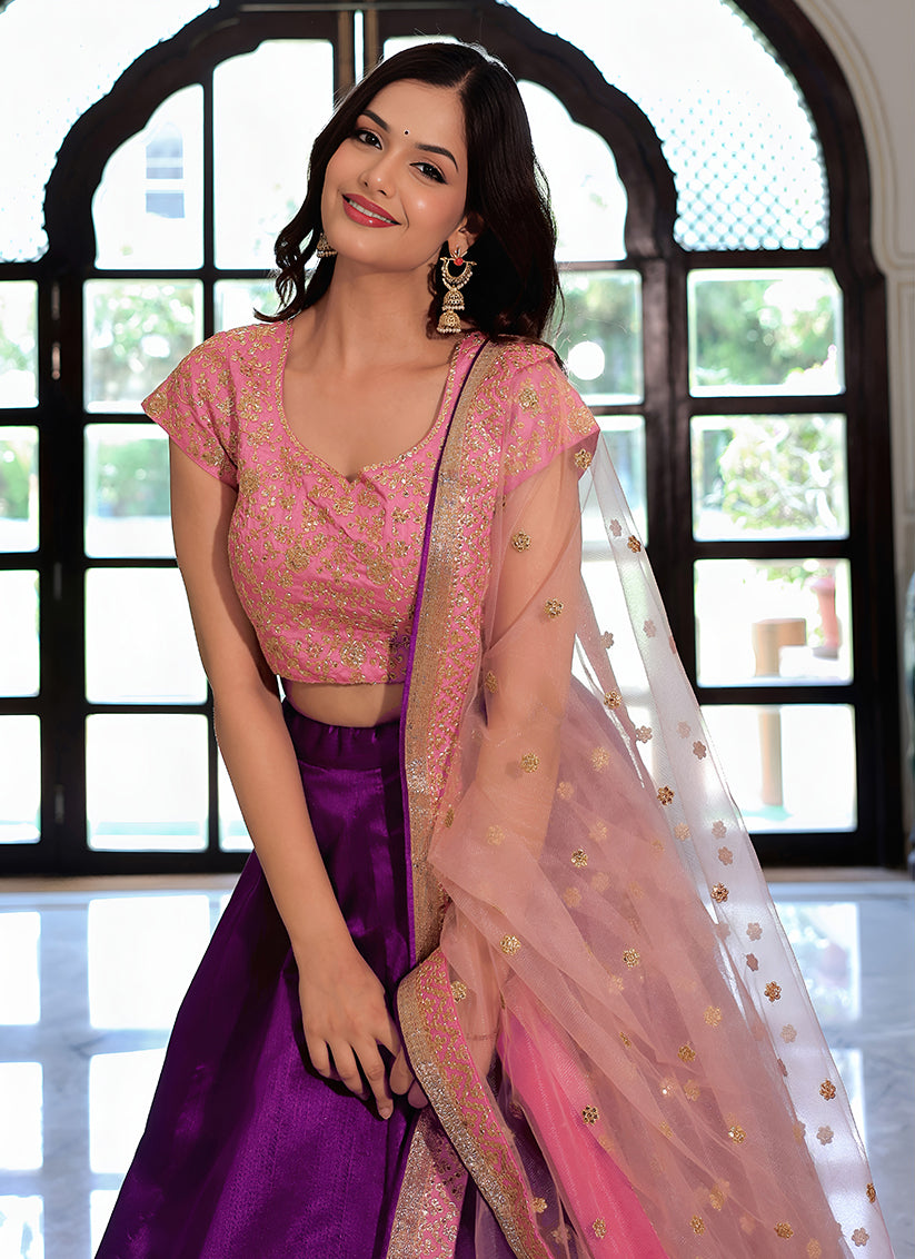Purple Embroidered & Heavy Sequins Lehenga Choli Set