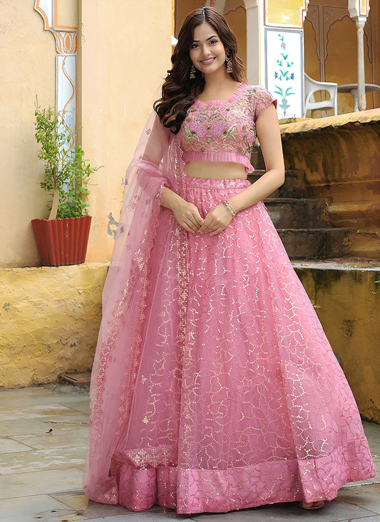 Pink Heavy Lehenga Choli Set for Festival