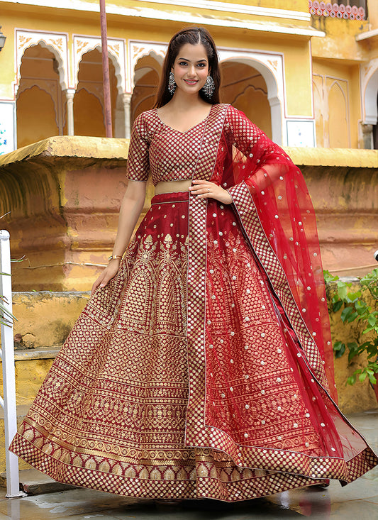 Maroon Heavy Lehenga Choli Set for Festival