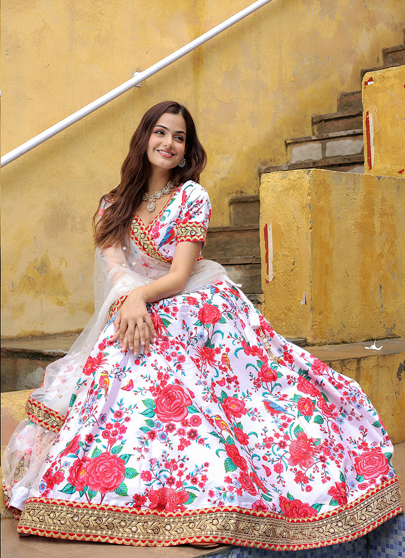 White Heavy Lehenga Choli Set for Festival
