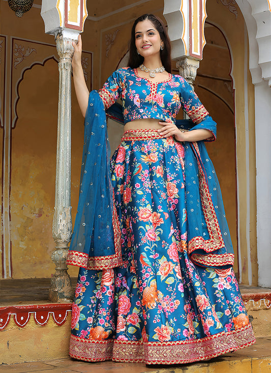 Teal Blue Heavy Lehenga Choli Set for Festival