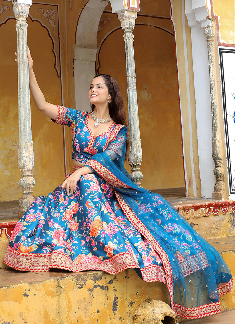 Teal Blue Heavy Lehenga Choli Set for Festival