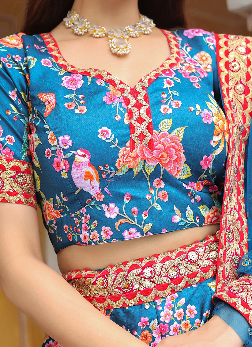Teal Blue Heavy Lehenga Choli Set for Festival