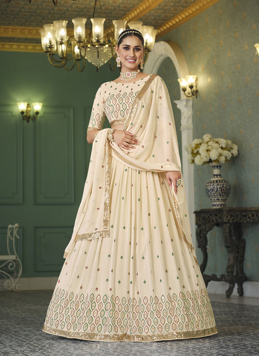 Ivory Georgette Embroidered Designer Lehenga Choli