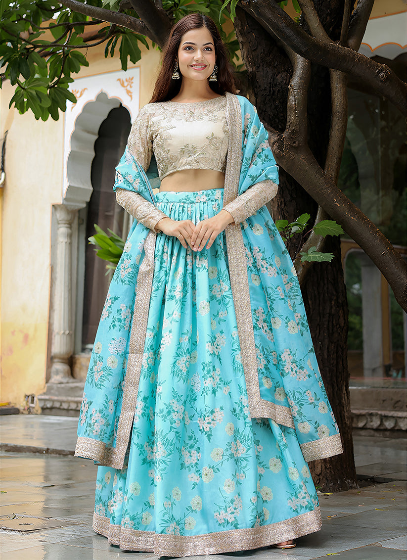 Sky Blue Heavy Lehenga Choli Set for Festival