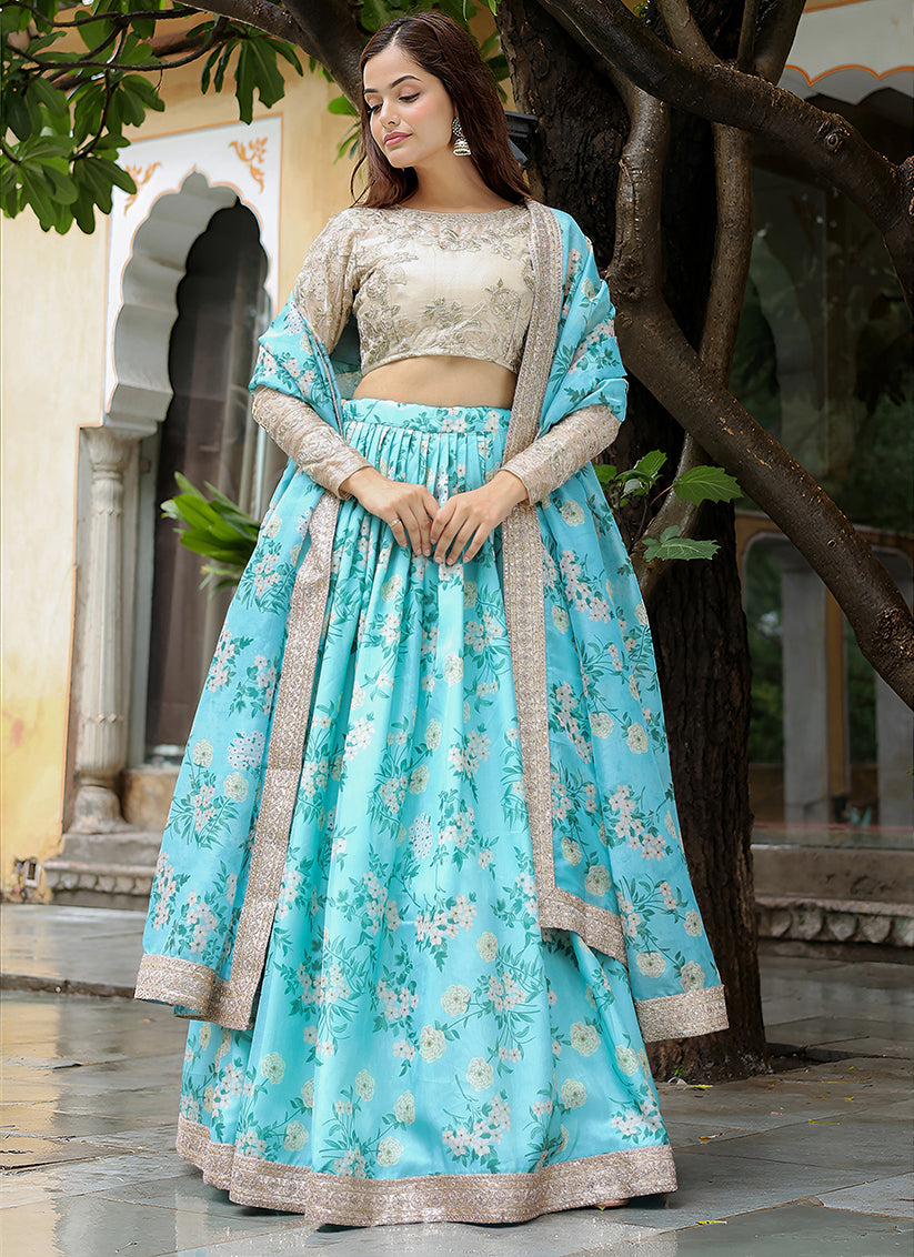 Sky Blue Heavy Lehenga Choli Set for Festival