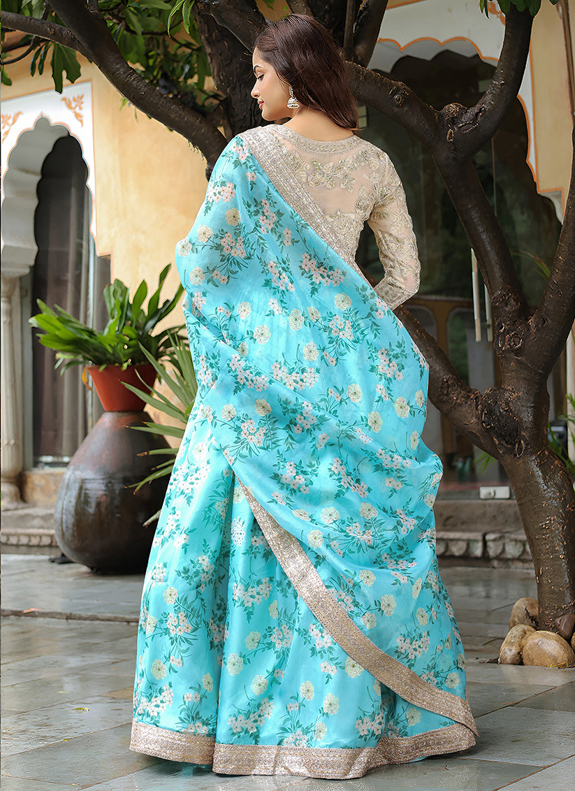 Sky Blue Heavy Lehenga Choli Set for Festival