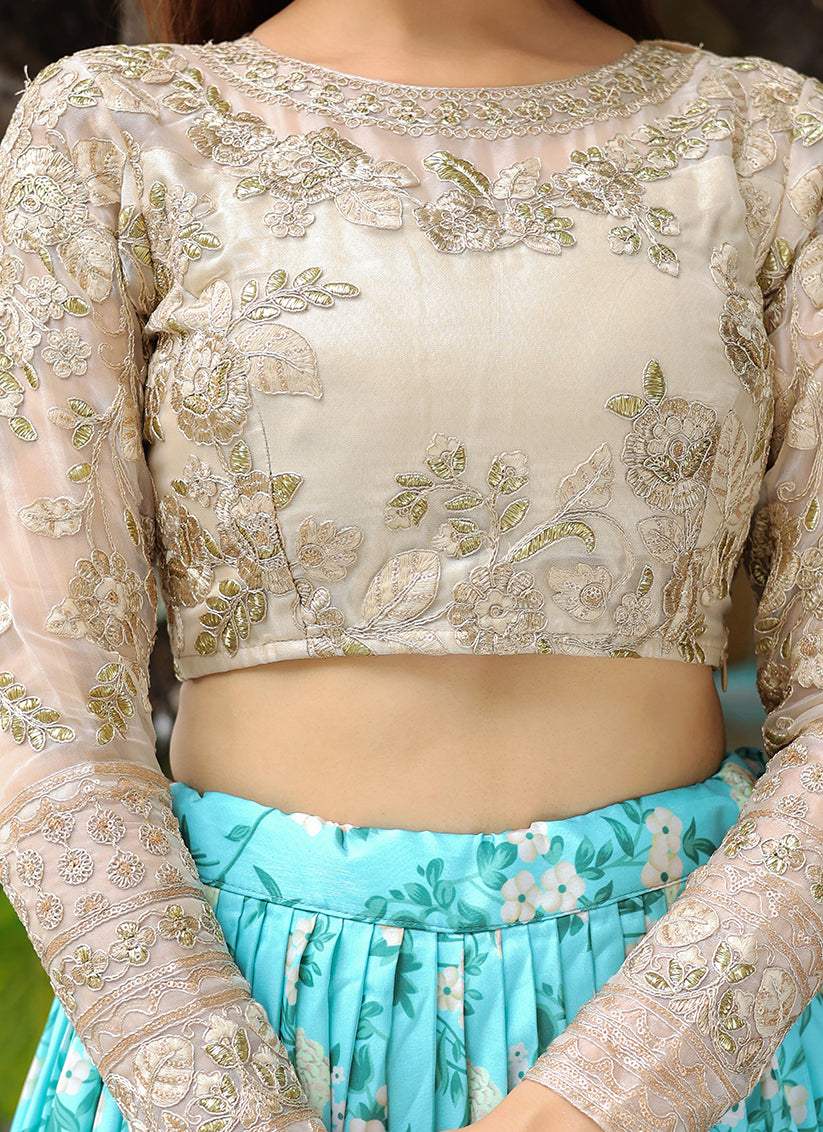 Sky Blue Heavy Lehenga Choli Set for Festival