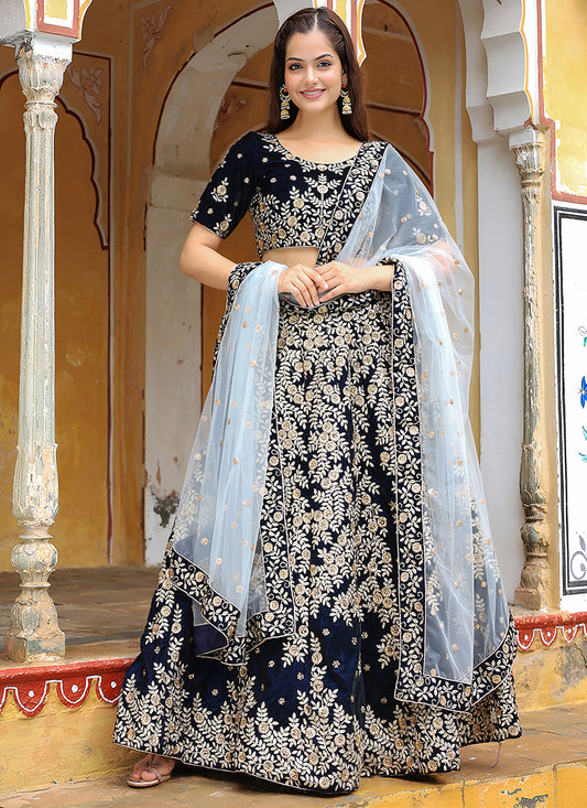 Navy Blue Heavy Lehenga Choli Set for Festival