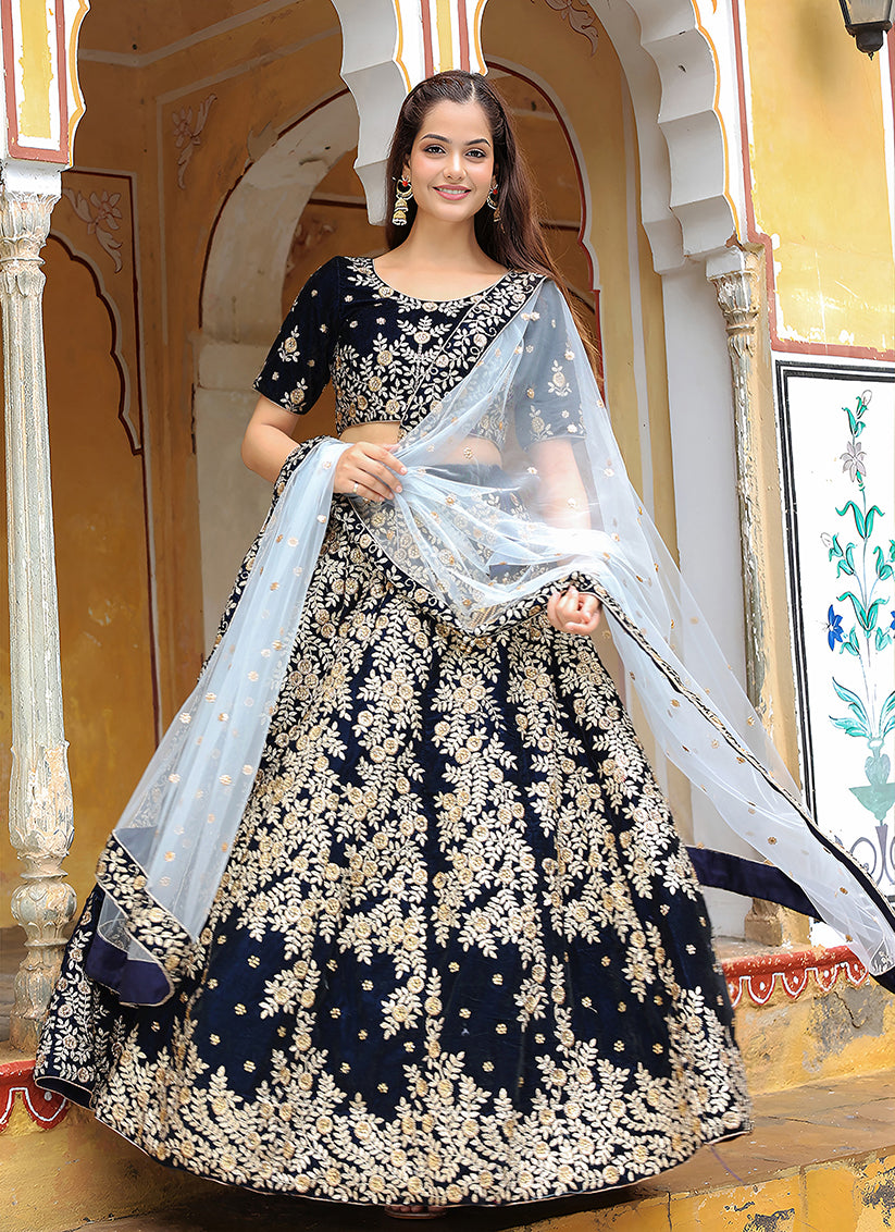 Navy Blue Heavy Lehenga Choli Set for Festival