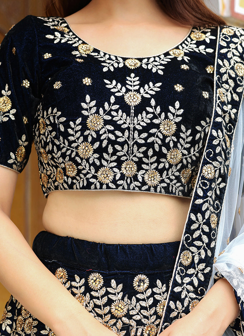 Navy Blue Heavy Lehenga Choli Set for Festival
