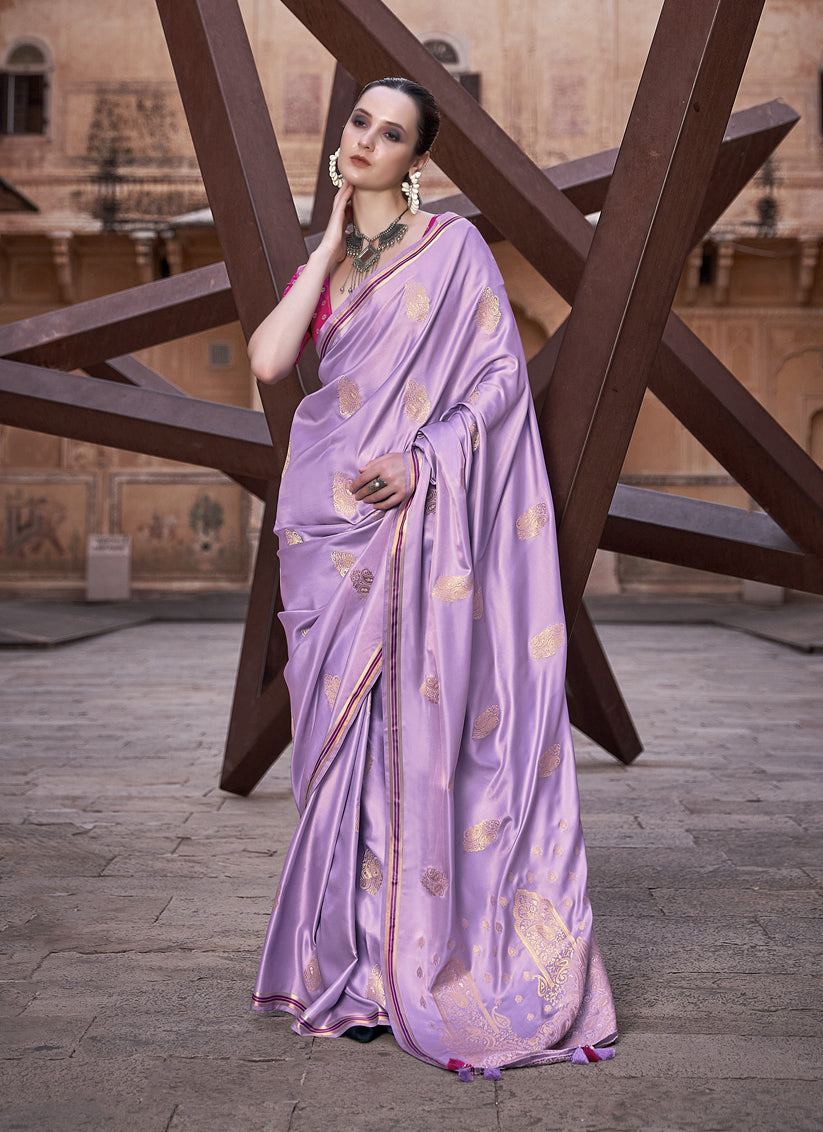 Lilac Pure Satin Zari Woven Saree