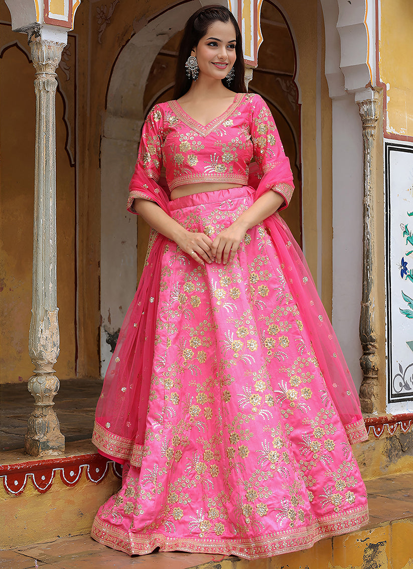 Punch Pink Heavy Lehenga Choli Set for Festival